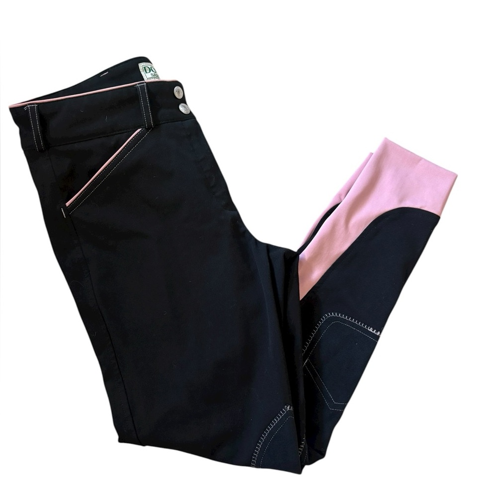 Dover Saddlery  Ladies Wellesley Knee-Patch Breech Equestrian Black/Pink Sz 28